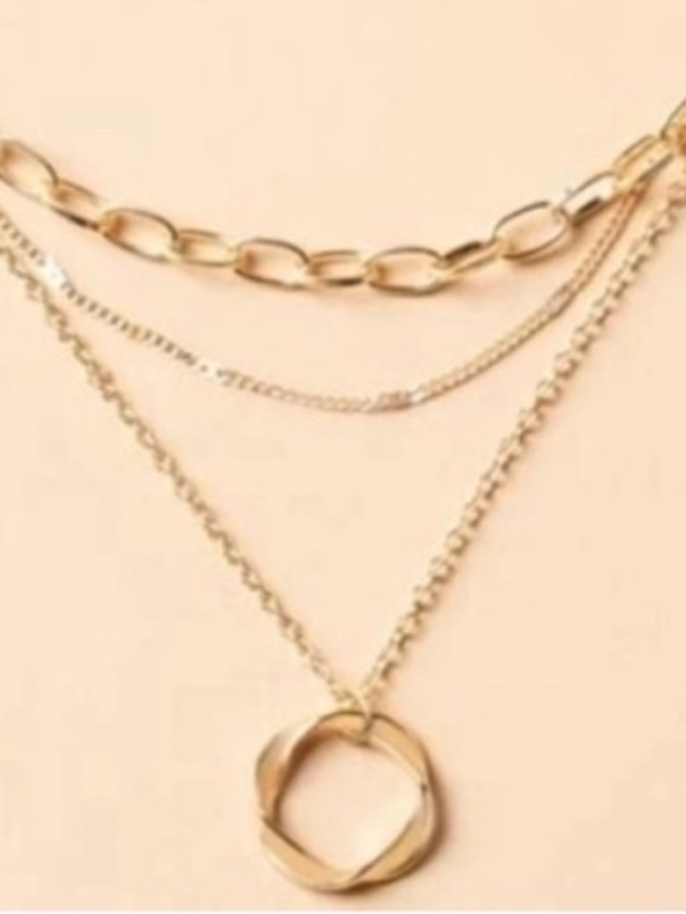 Layered Gold Round  Ring  Charm Necklace NEW